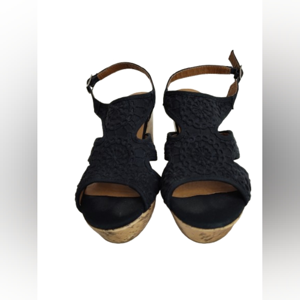 Jellypop Amara Black Crochet Cork Wedge Sandals Women's Size 9 - Picture 5 of 12